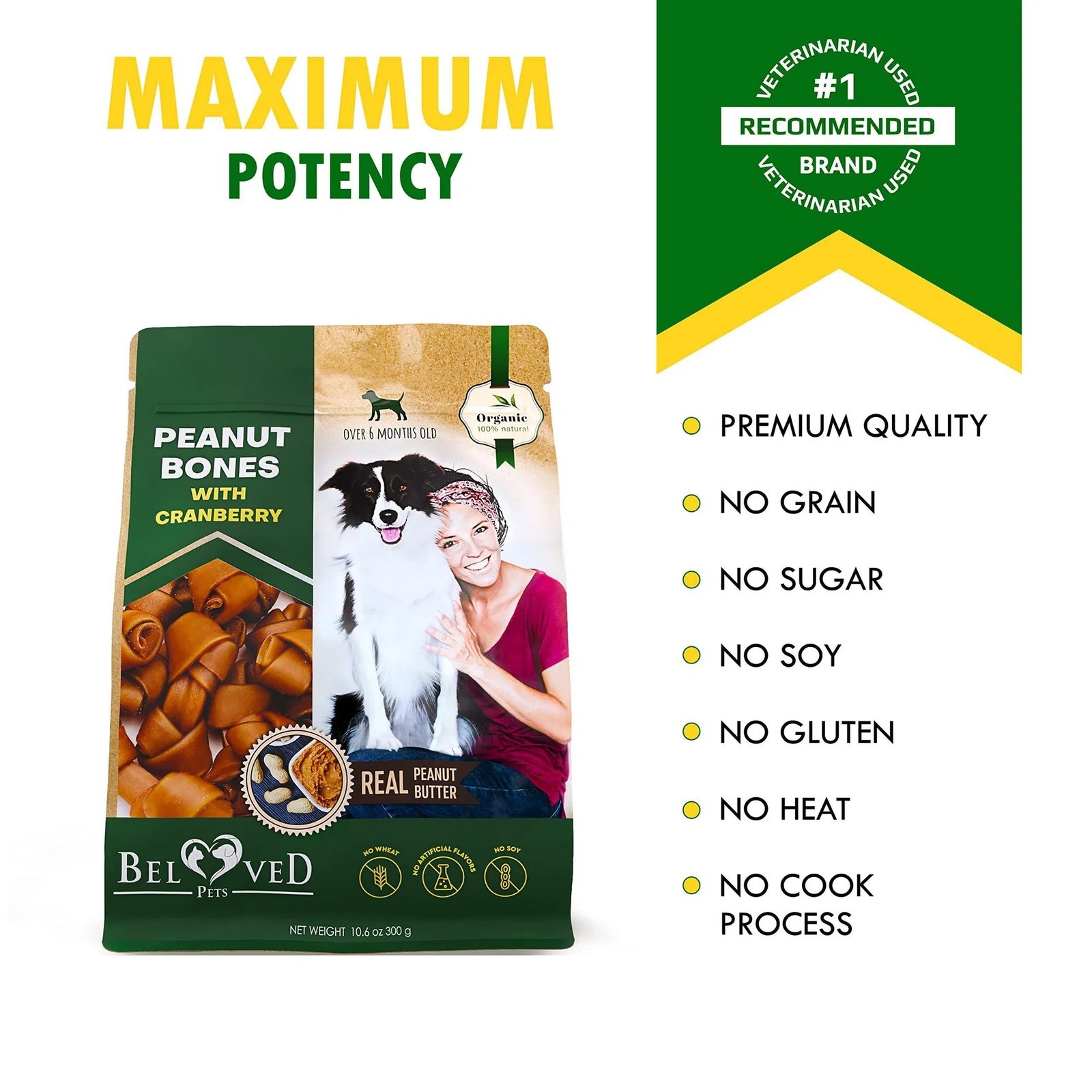 Dog Peanut Butter Bones With Cranberry Rawhide Free Chew Treats Pet Natural Mini & Big Organic Snacks Healthy Collagen & Bulk Best Chews For Small & Large Dogs - Image 3