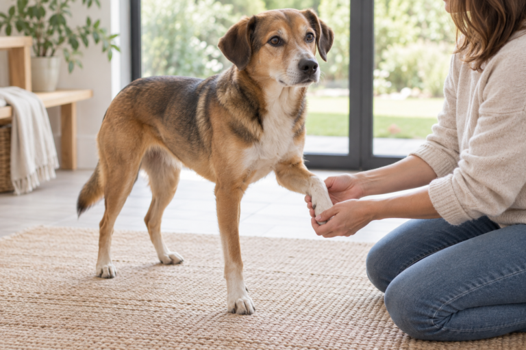 Owner calmly observing a dog at home