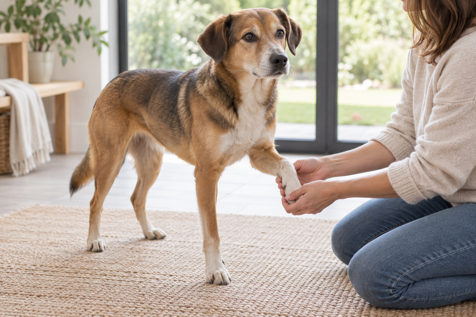 Owner calmly observing a dog at home